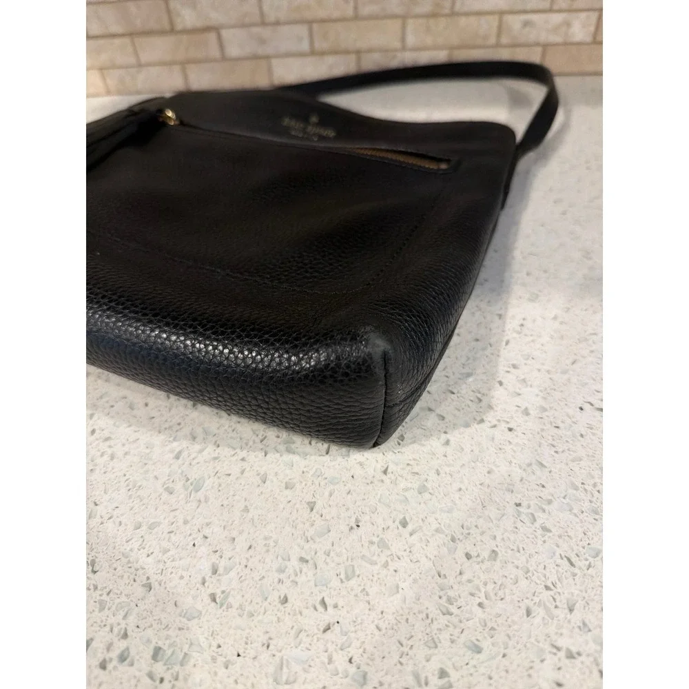 Kate Spade New York Black Pebbled Leather Crossbody Bag Tassel Zip Pocket